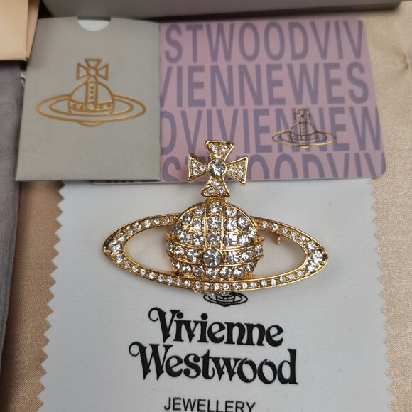 NEW Vivienne Westwood London Swarovski Crystal Gold Orb Brooch Mabel Collection - Picture 9 of 9